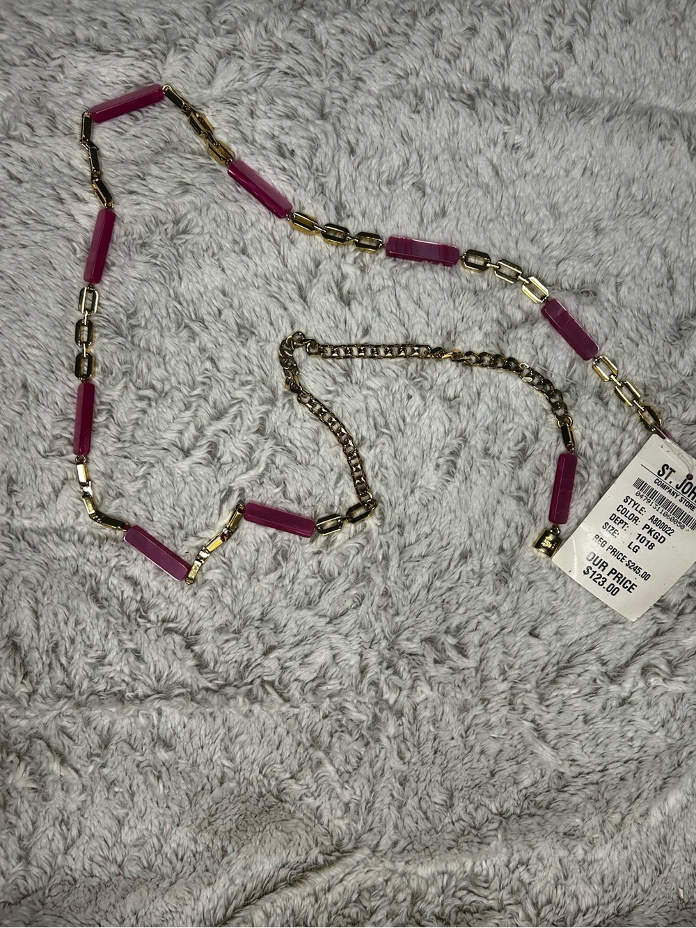 St. John Pink Resin and Gold-Link Long belt Size Large